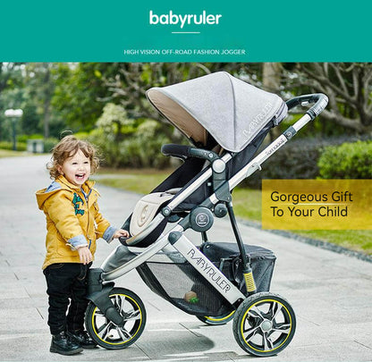 Three Wheels High Landscape Baby Stroller-Green (Promotion)