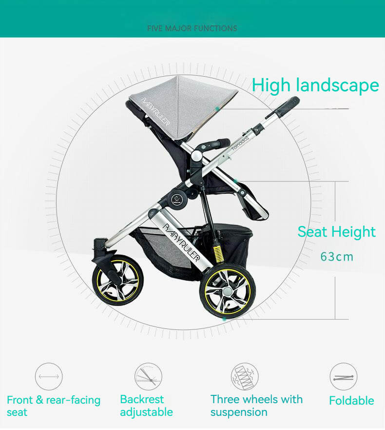 Three Wheels High Landscape Baby Stroller-Green (Promotion)