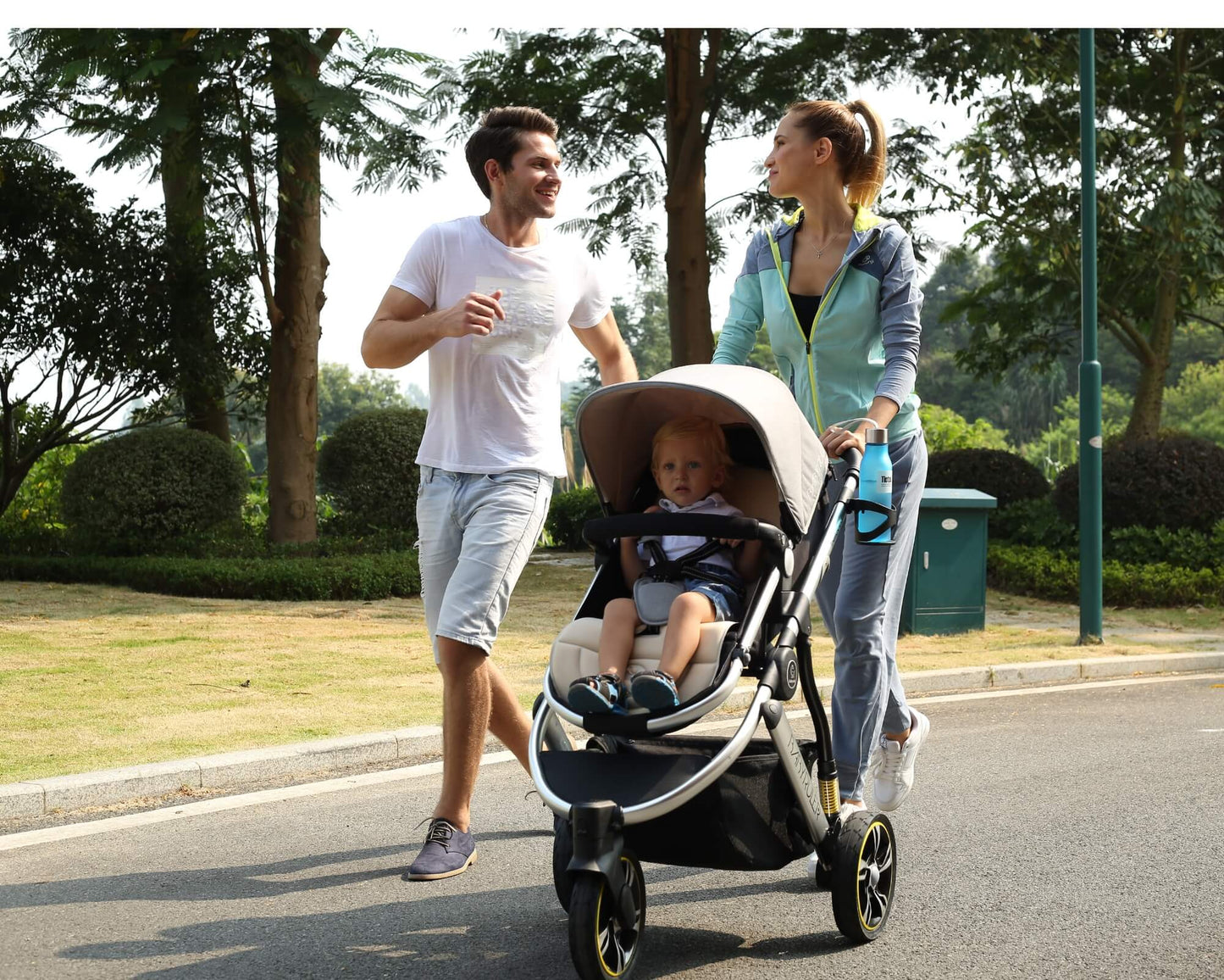 Three Wheels High Landscape Baby Stroller-Green (Promotion)