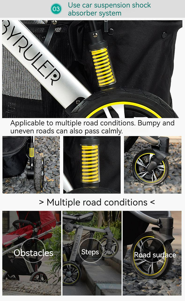 Three Wheels High Landscape Baby Stroller-Preium Grey