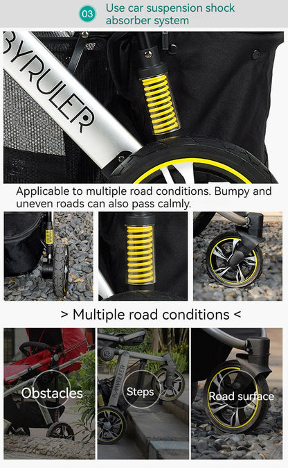 Three Wheels High Landscape Baby Stroller-Black