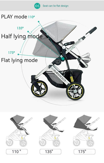 Three Wheels High Landscape Baby Stroller-Black