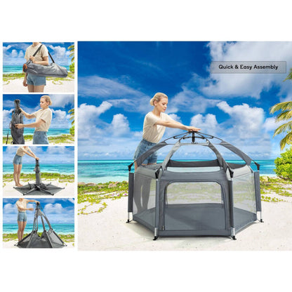 Baby Playpen Kids Tent Carrying Bag Portable Play Yard Toddlers (Grey)