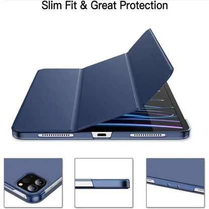 Ultra-Thin PU Leather Magnetic Case with Pencil Holder for iPad Pro 11 2024/2025 – Full Body Protective Folio Cover (Blue)