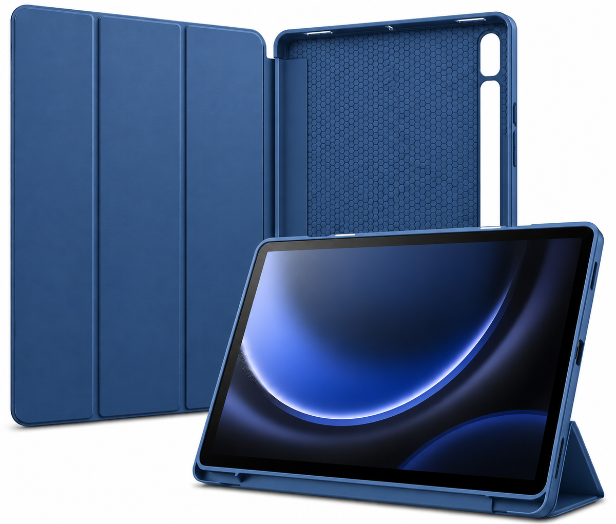 Ultra-Thin PU Leather Magnetic Case with Pencil Holder for Samsung Galaxy Tab S9 FE – Full Body Protective Folio Cover (Blue)