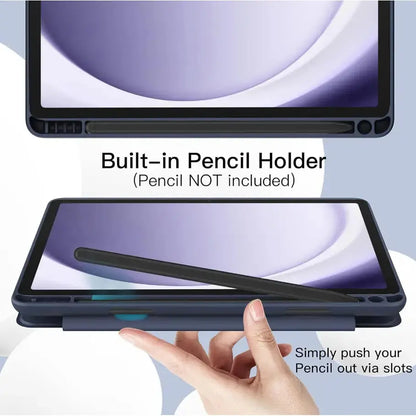 Ultra-Thin PU Leather Magnetic Case with Pencil Holder for Samsung Galaxy Tab A11 – Full Body Protective Folio Cover (Blue)