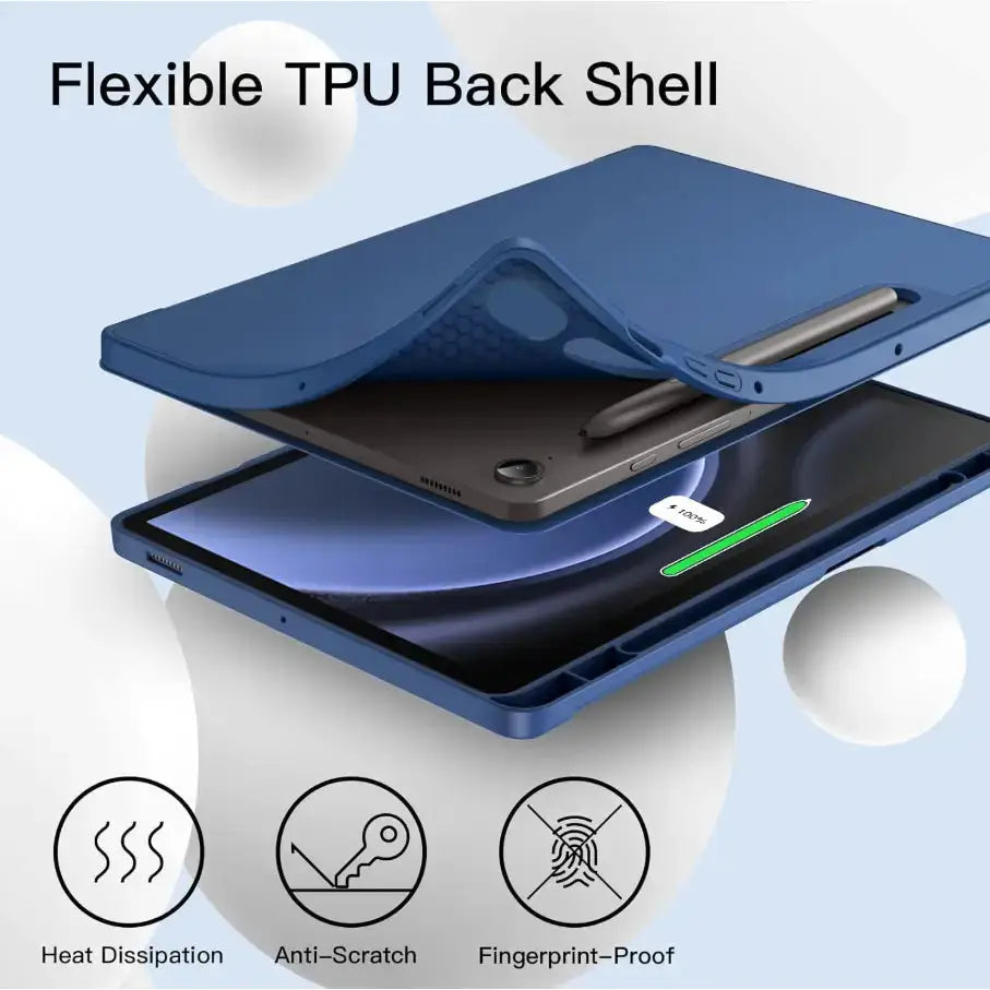 Ultra-Thin PU Leather Magnetic Case with Pencil Holder for Samsung Galaxy Tab S9 – Full Body Protective Folio Cover (Blue)