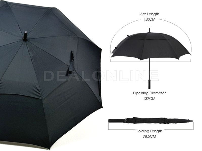 Black Double-Canopy Umbrella Windproof 150CM Large Auto-Open +Cover