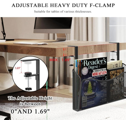 Under Desk Side Organizer, Black Metal Mesh Office Clamp On Desk