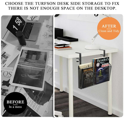Under Desk Side Organizer, Black Metal Mesh Office Clamp On Desk
