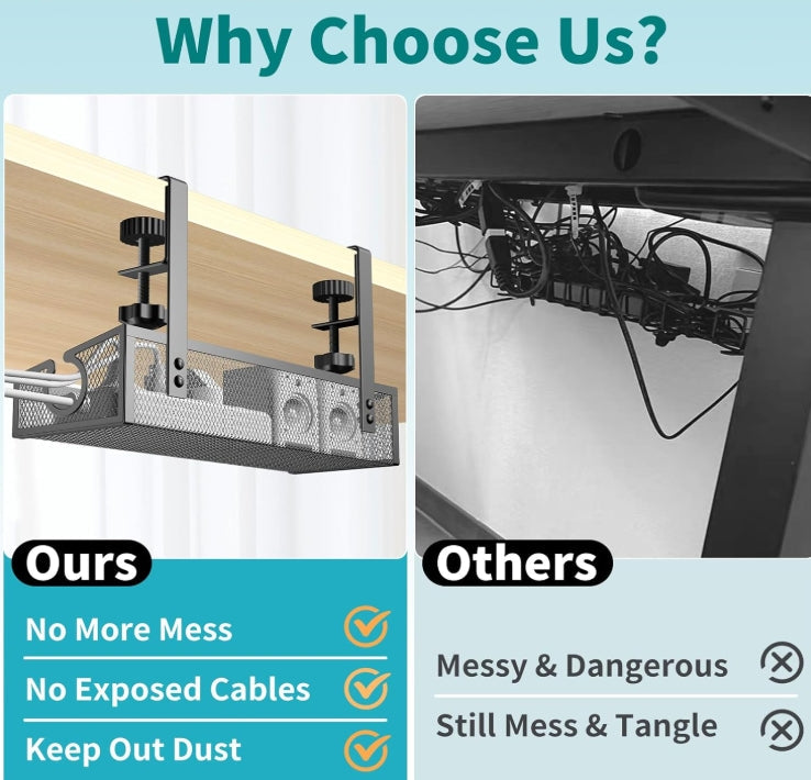 Under Desk Cable Management Tray Black