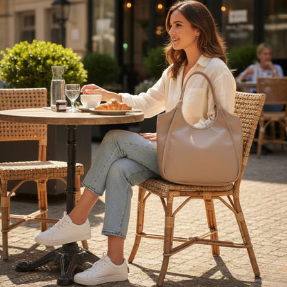 Urban Elegance Beige Large Leather Tote Bag
