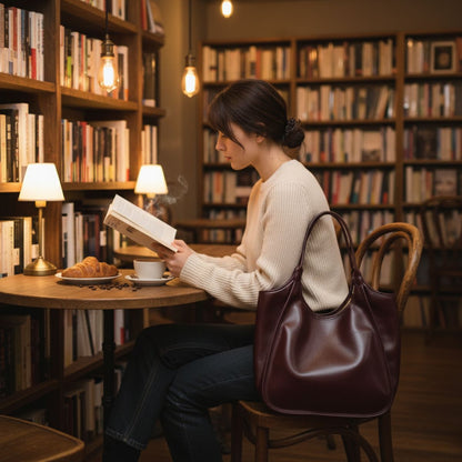 Urban Elegance Burgundy Large Leather Tote Bag