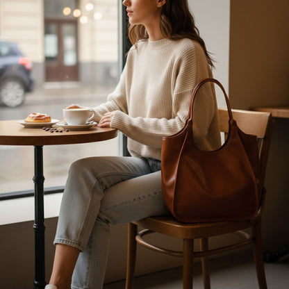 Urban Elegance Tan Large Leather Tote Bag