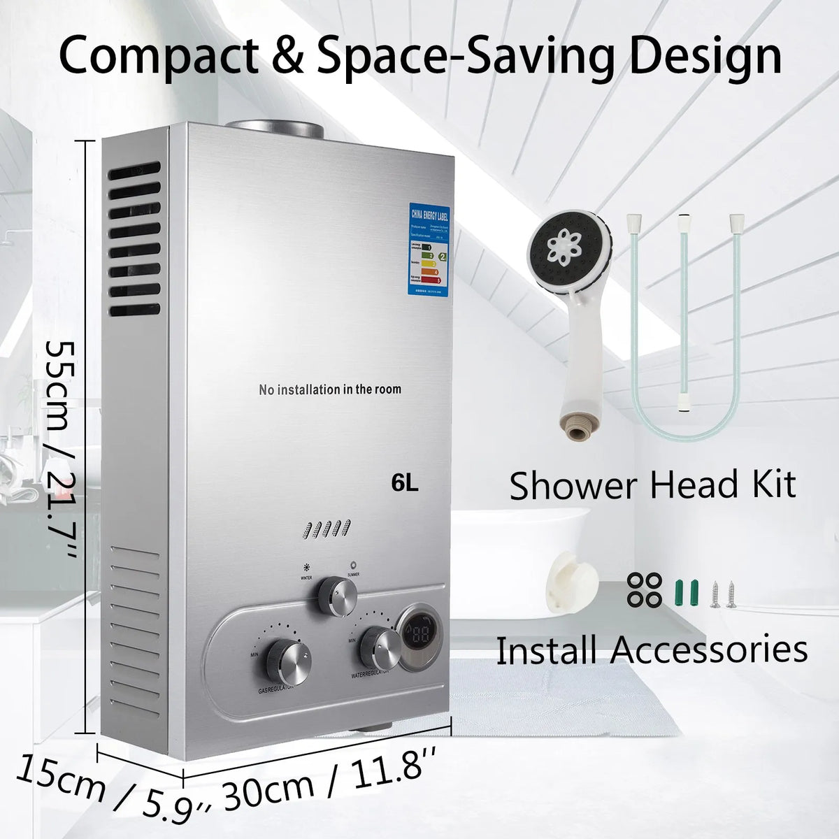 Gas Water Heating With 12V Pump 6L