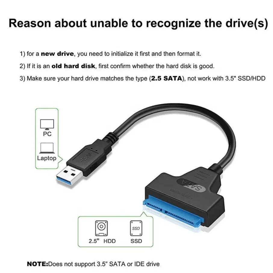 USB 3.0 to SATA Adapter Cable 2.5 Inch 5Gbps 22 Pin
