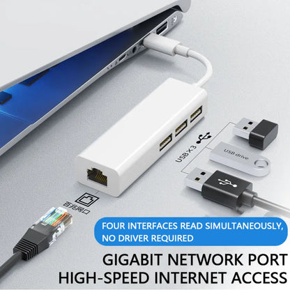 USB 3.0 Type-C Hub with Ethernet | Multi-Port USB Adapter for Laptop & PC