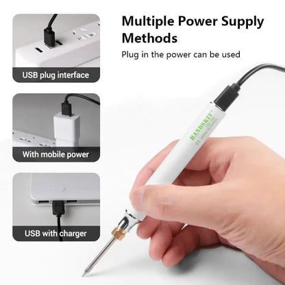 USB Soldering Iron Set - 8W Adjustable Temp, Ceramic Core & 4 Tips