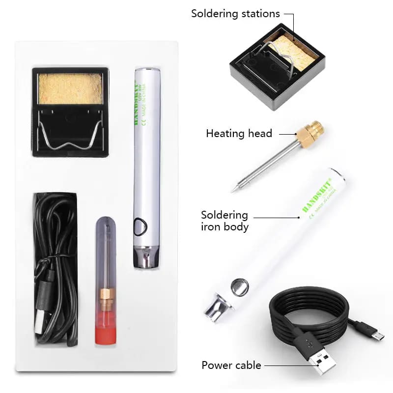 USB Soldering Iron Set - 8W Adjustable Temp, Ceramic Core & 4 Tips