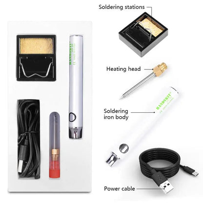 USB Soldering Iron Set - 8W Adjustable Temp, Ceramic Core & 4 Tips