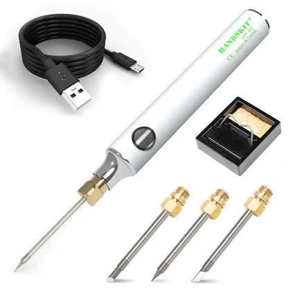 USB Soldering Iron Set - 8W Adjustable Temp, Ceramic Core & 4 Tips