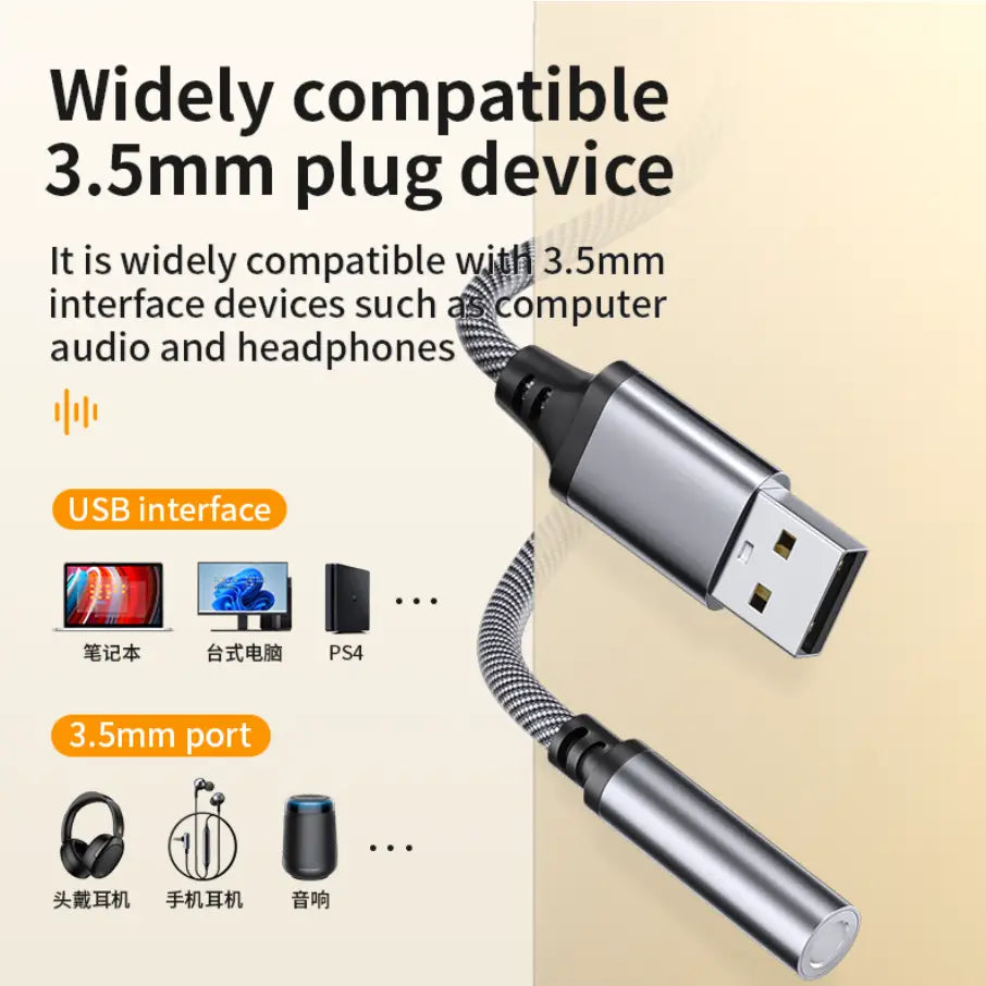 USB to 3.5mm Audio Adapter Cable for Car, Computer & Speaker (USB 3.5mm)