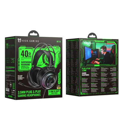 Lightweight Wired Gaming Headset with 40mm Drivers, Mic & LED (W118)