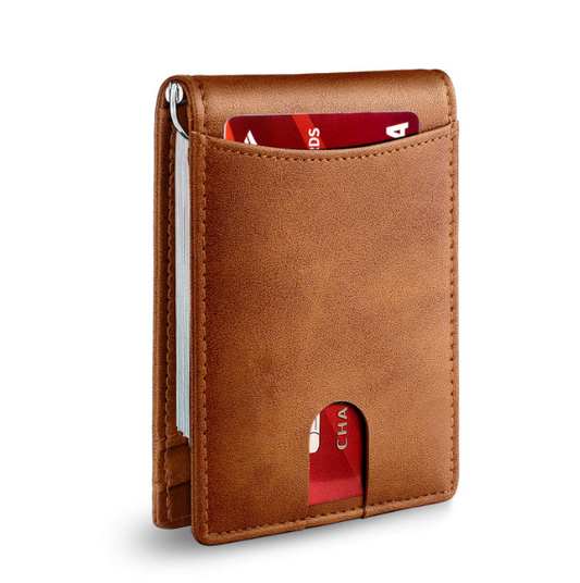 Minimalist Slim Wallet with Money Clip RFID Blocking Front Pocket  Brown