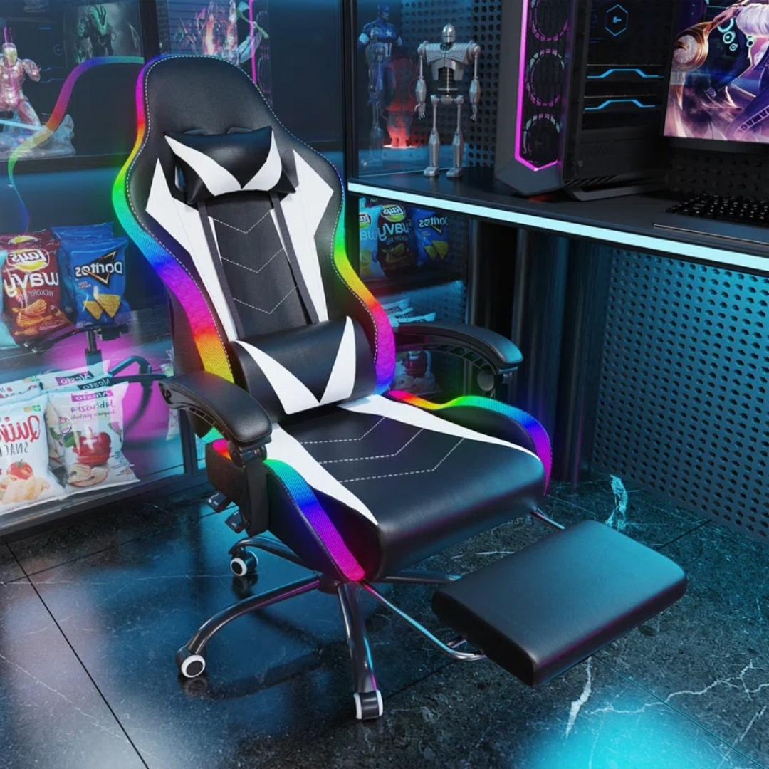 Gaming Chair with Footrest - RGB Gaming Chair with Speakers & Lights