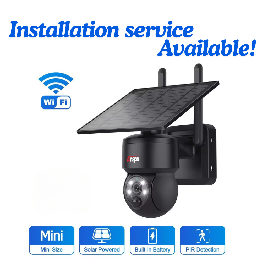 Anspo WIFI SOLAR security camera wireless free batteries and 64GB card Black