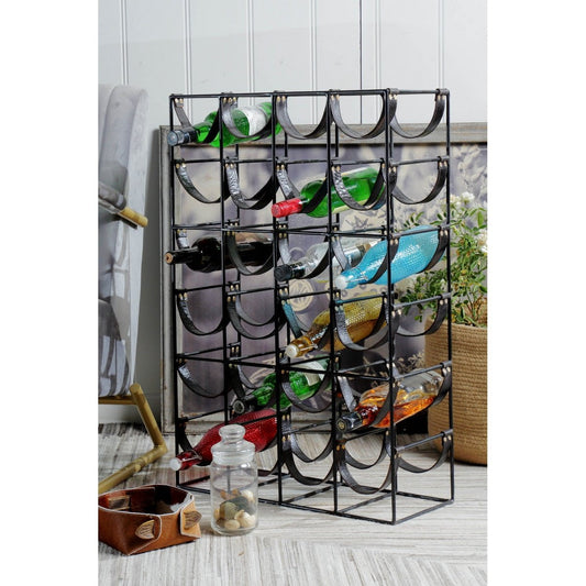 Wine Rack Metal & Leather at online8 furniture store Auckland
