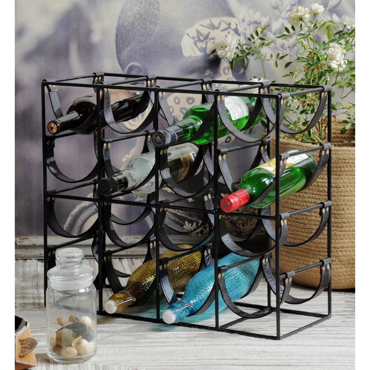 Wine Rack Metal & Leather at online8 furniture store Auckland
