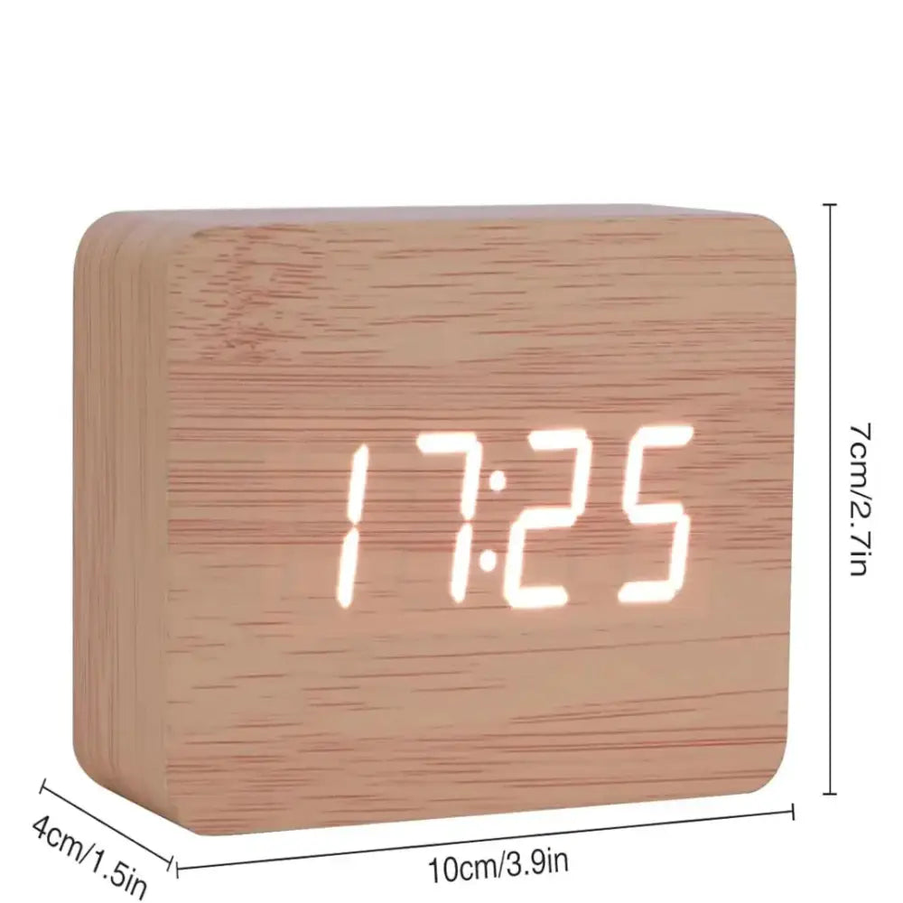 Wooden LED Digital Alarm Clock with Temperature Display & Night Light (4 colours available)