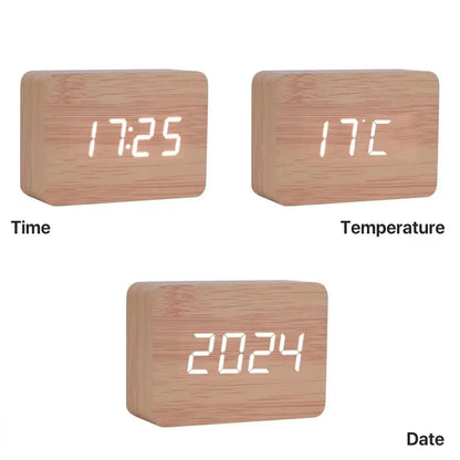 Wooden LED Digital Alarm Clock with Temperature Display & Night Light (4 colours available)