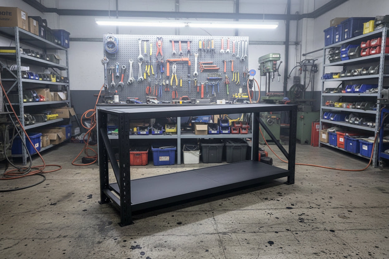 BLACK - Heavy Duty Shelves / Workbench - 90X200X60CM