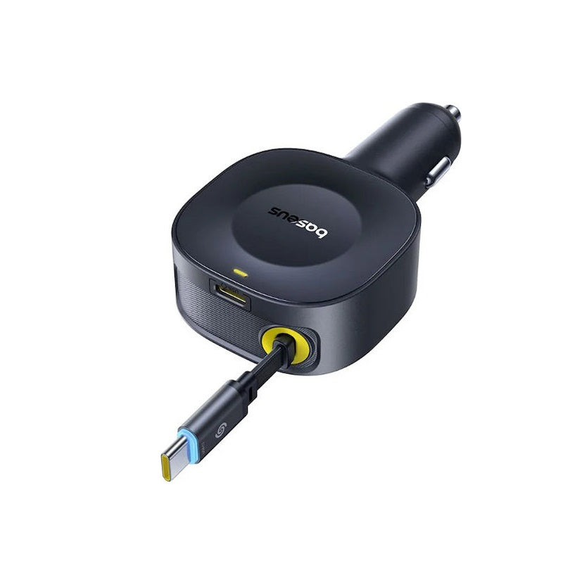 Fast Charging Car Charger USB-C Port + USB-C Retractable Cable