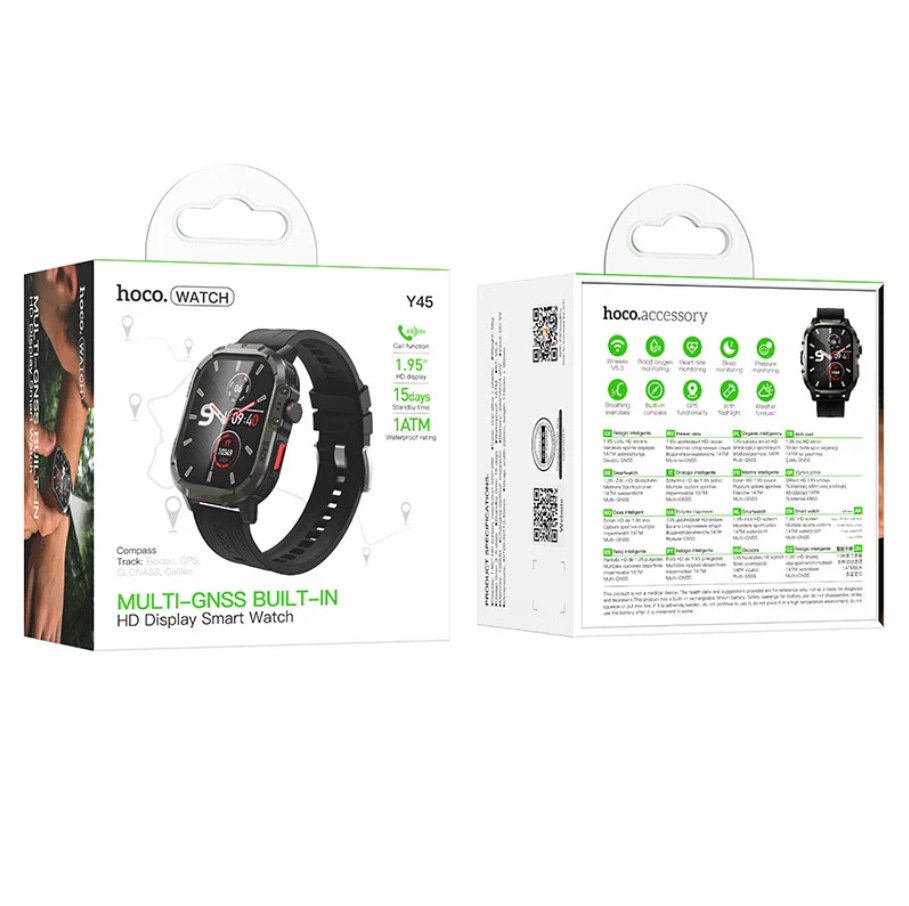 Rugged Outdoor GPS Smartwatch with Bluetooth Calling, 1.95" HD Display (Y45)