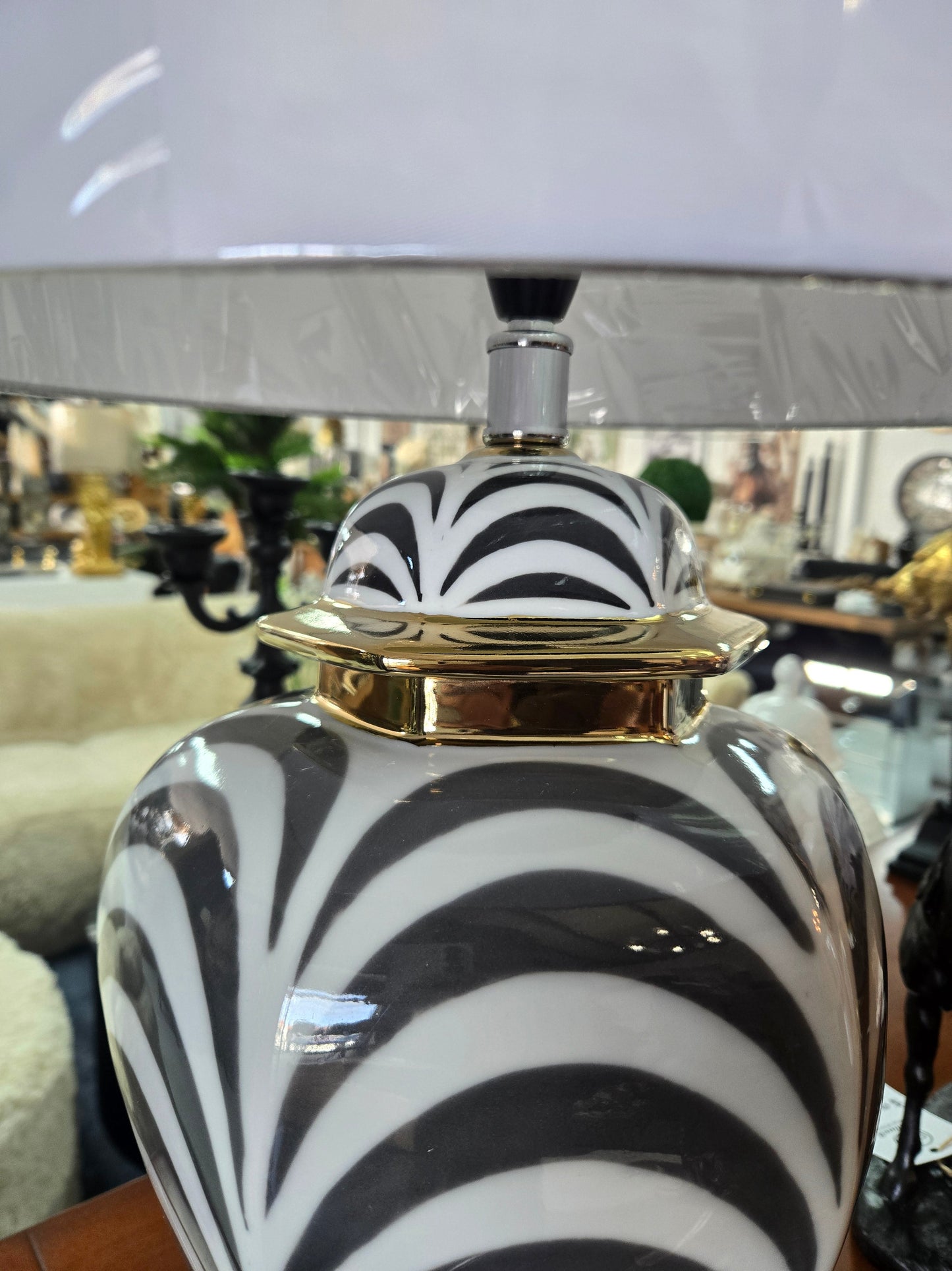 Zebra Print Table Lamp with White Shade at online8 furniture store Auckland