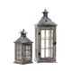 2 Piece Set Rustic White Wash Wood Wooden Lantern with Iron Top