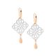 Stainless steel filigree square earrings with drop tear, 2 tone rose gold IP plating