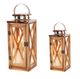 2 Piece Set Wooden Candle Lantern with Stainless Top and Glass