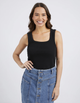 Square Neck Rib Tank - Black