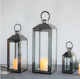 3 Piece Set Stainless Steel Outdoor Shiny Black Metal Glass Candle Lanterns