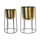 Gold Metal Planters on Black Stands Set/2