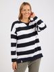 Billie Block Stripe Crew - Navy